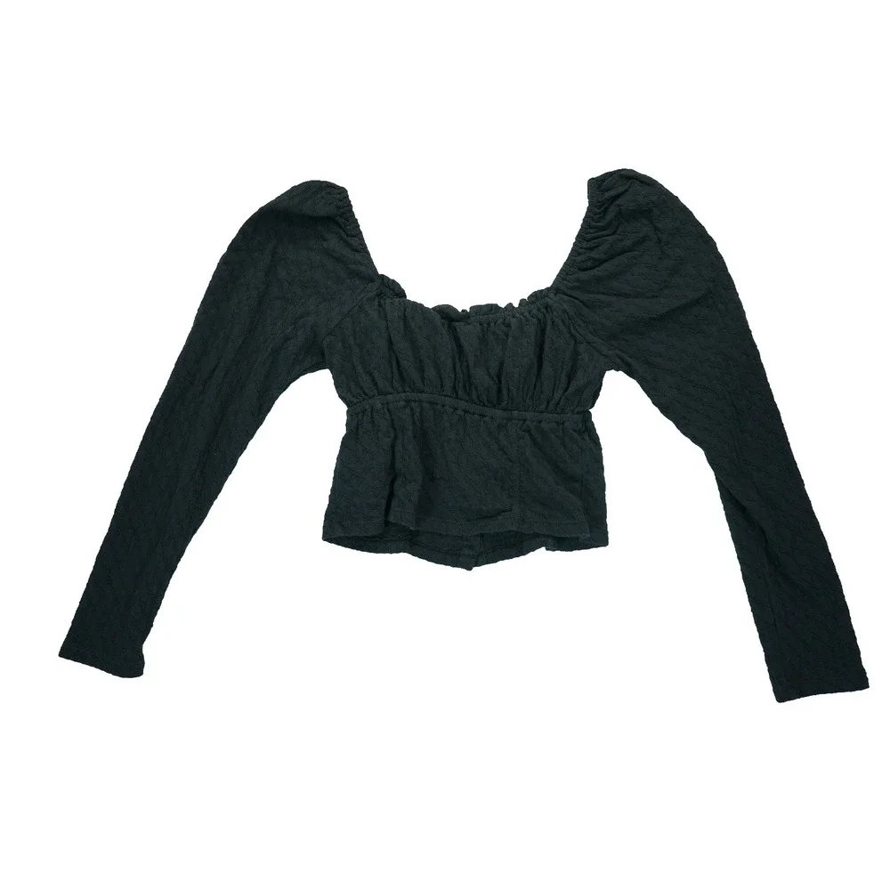 Free People Ladybug Long Sleeve Sweetheart‎ Neck Top Black Large